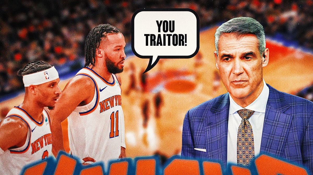 Jalen Brunson and Josh Hart say "you traitor!" to Jay Wright