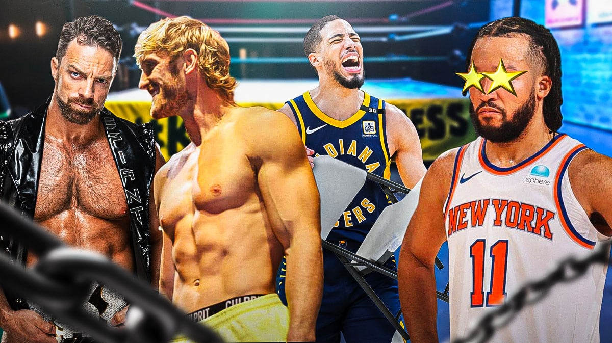 Knicks star Jalen Brunson with WWE stars and Tyrese Haliburton