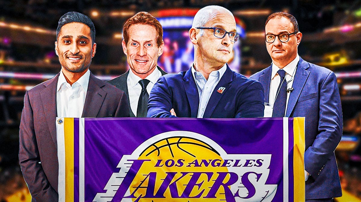 Shams Charania, Skip Bayless, UConn basketball coach Dan Hurley, and Adrian Wojnarowski