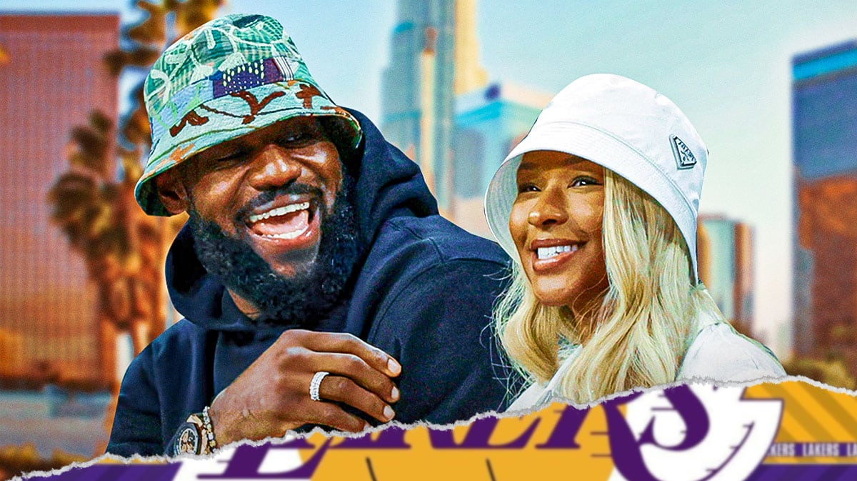 Lakers' LeBron James sits next to wife Savannah, Beats headphones in background