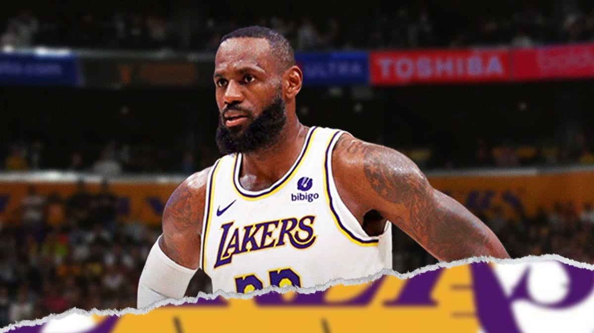 LeBron James looks at sons Bryce and Bronny in Lakers crowd
