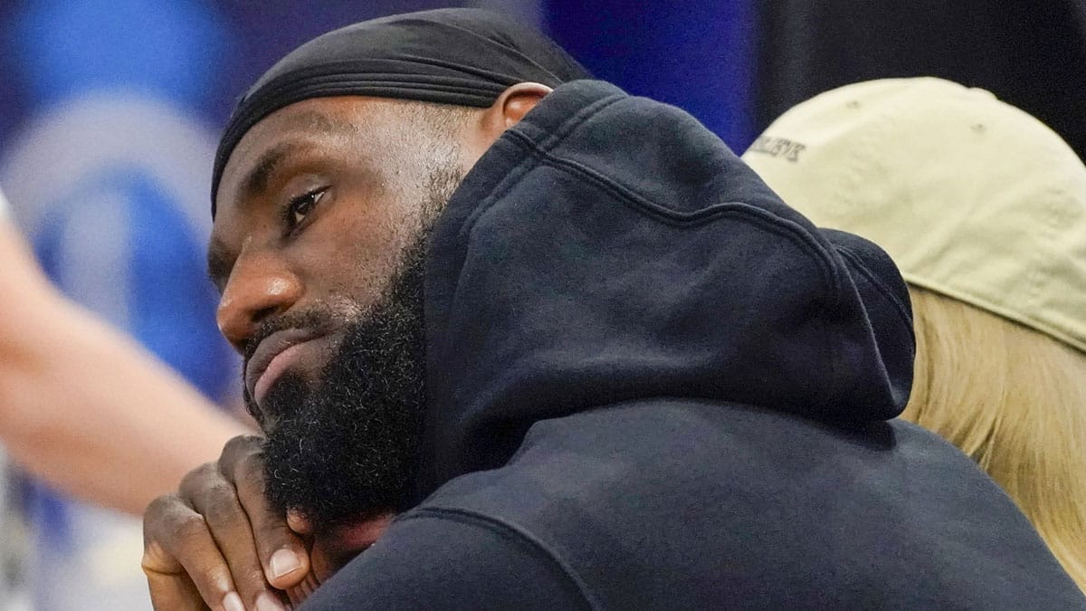 LeBron James watches his son Bronny James participate in the 2024 NBA Draft Combine at Wintrust Arena