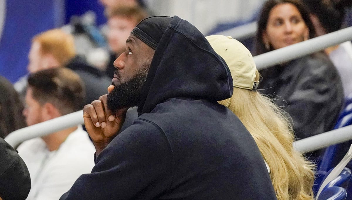LeBron James watches his son Bronny James participate in the 2024 NBA Draft Combine at Wintrust Arena