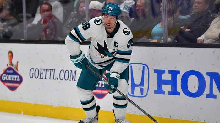San Jose Sharks center Logan Couture (39) controls the puck during the third period at Honda Center.