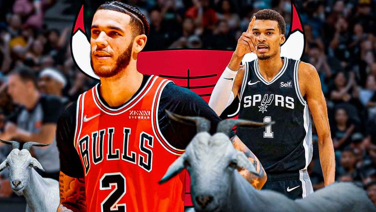 Bulls' Lonzo Ball stands next to goat, Spurs' Victor Wembanyama