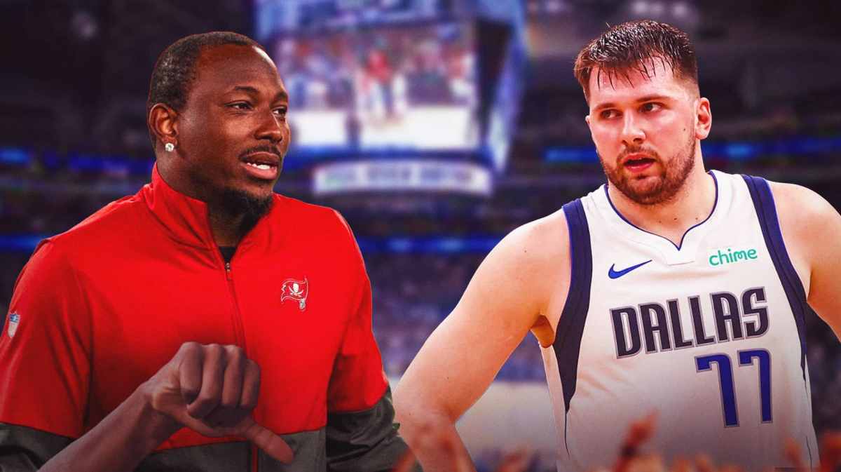 Mavericks' Luka Doncic looking angrily at LeSean McCoy