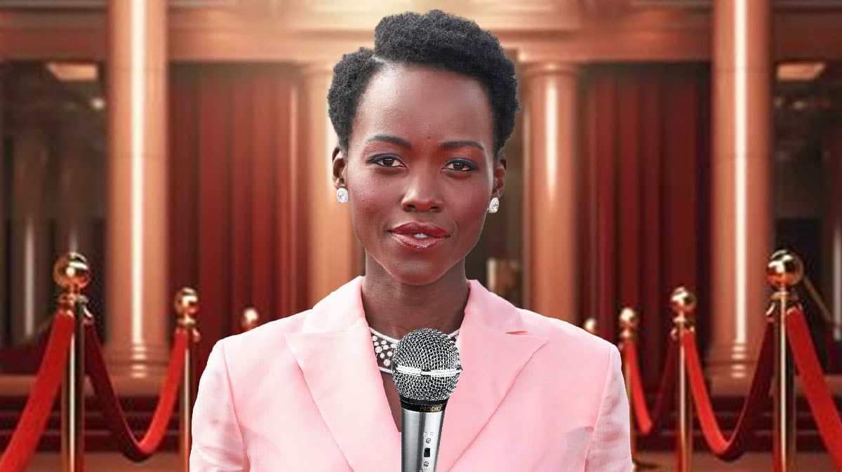 A Quiet Place: Day One star Lupita Nyong'o being interviewed on red carpet or press junket.