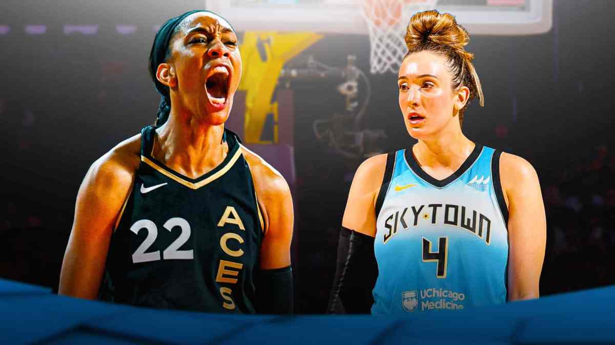 Sky's Marina Mabrey stands next to Aces' A'ja Wilson