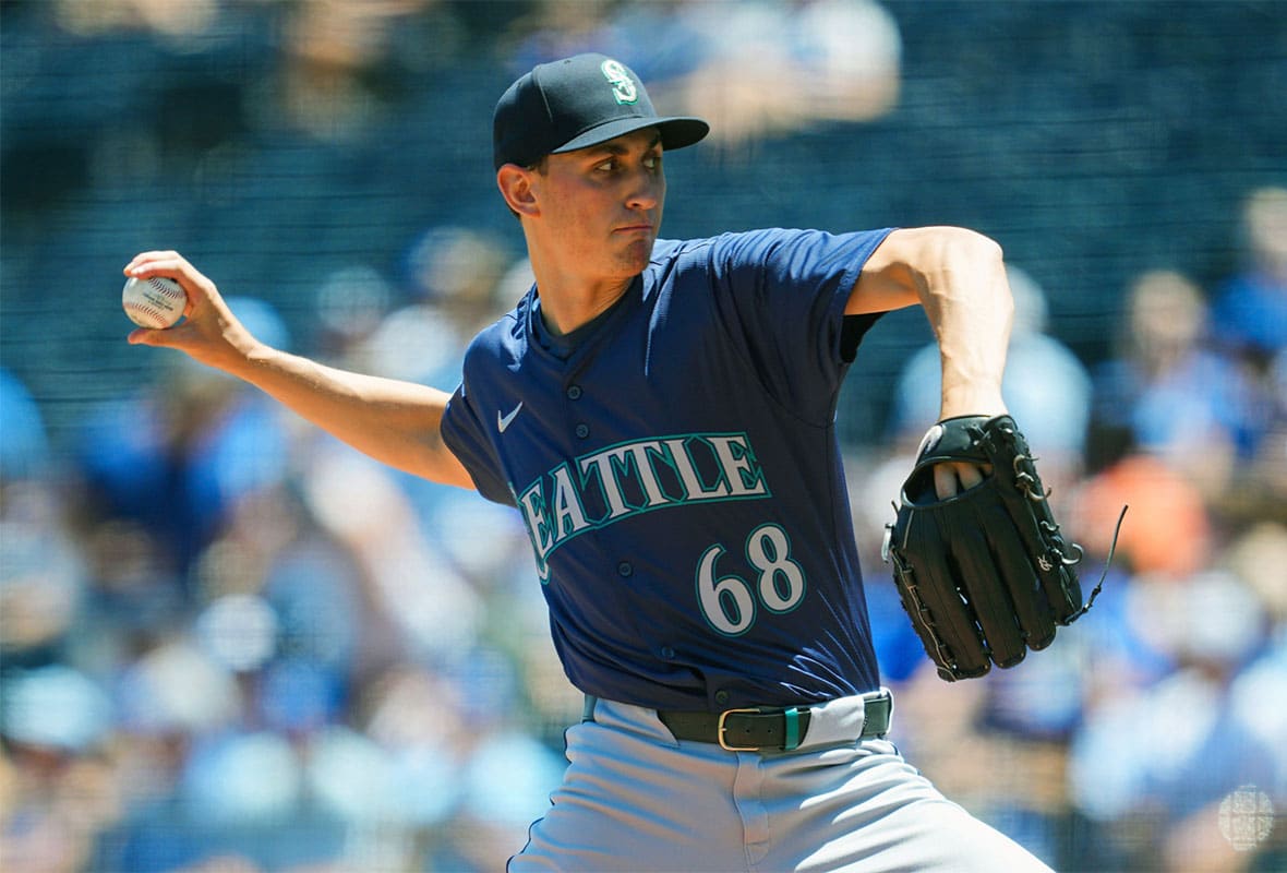  Seattle Mariners starting pitcher George Kirby (68) pitches during the first inning against the Kansas City Royals 