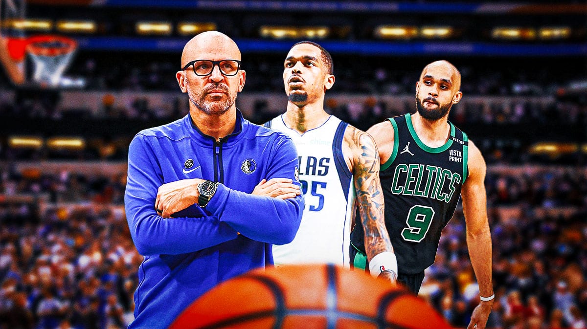 Mavericks head coach Jason Kidd, forward PJ Washington, Celtics guard Derrick White