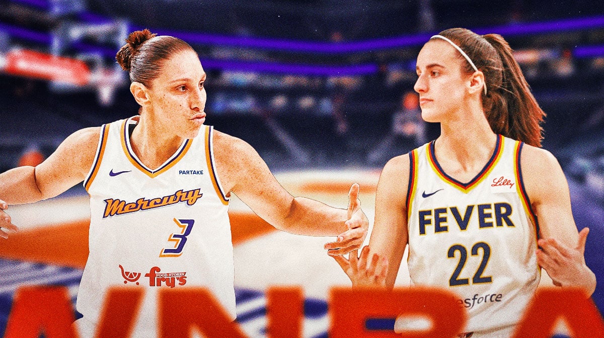 Diana Taurasi on the left, with Caitlin Clark on the right.