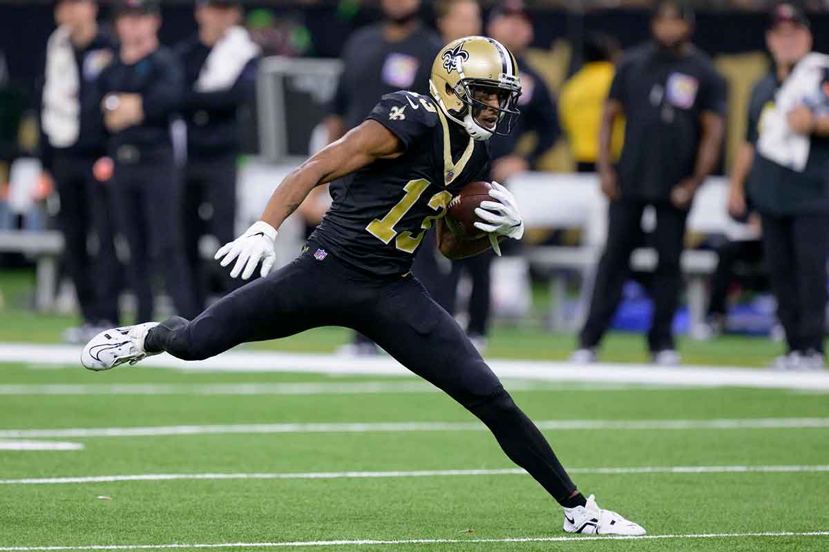 New Orleans Saints wide receiver Michael Thomas (13) runs after a completion against the Jacksonville Jaguars at the Caesars Superdome.