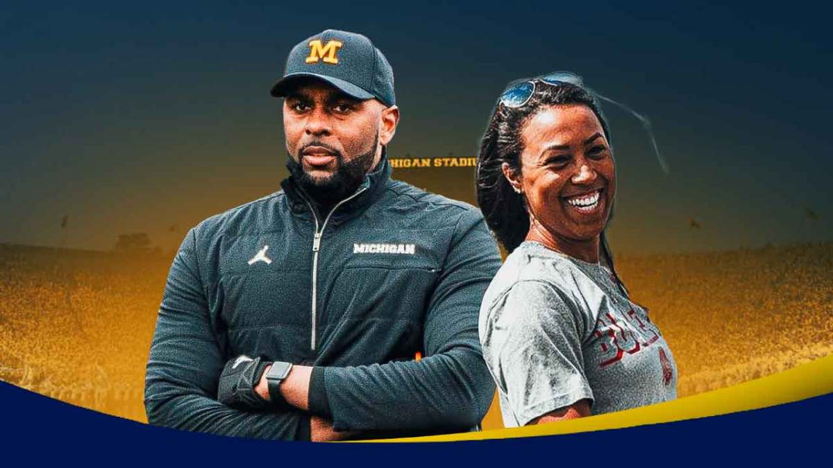 Sherrone Moore and Erin Dunston.