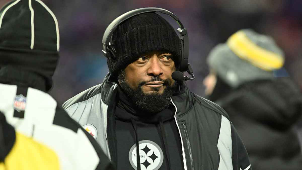 Pittsburgh Steelers head coach Mike Tomlin reacts in the in the second half against the Buffalo Bills in a 2024 AFC wild card game at Highmark Stadium.