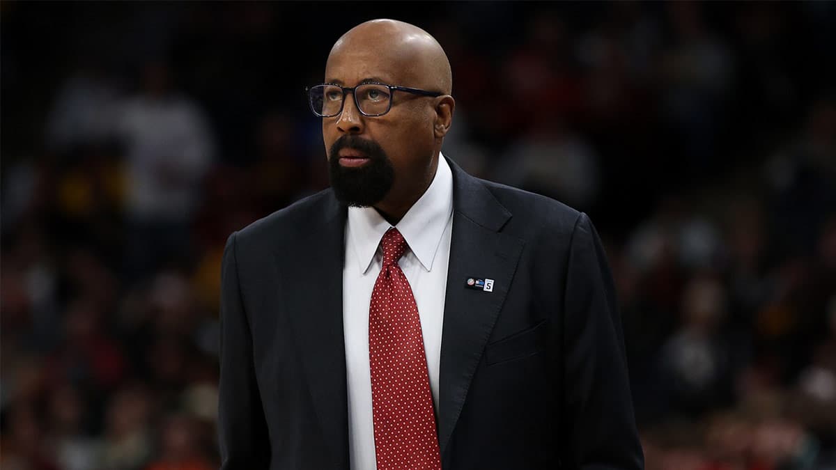 Indiana Hoosiers head coach Mike Woodson looks on during the first half against the Nebraska Cornhuskers at Target Center.
