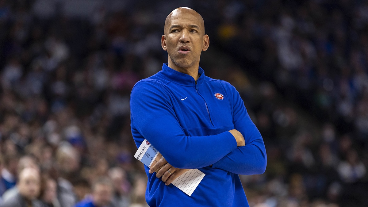  Detroit Pistons head coach Monty Williams looks on against the Minnesota Timberwolves in the second half at Target Center.
