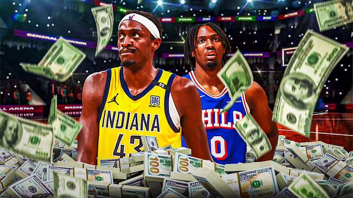 [NBA Free agency] Pascal Siakam and Tyrese Maxey with money falling around them