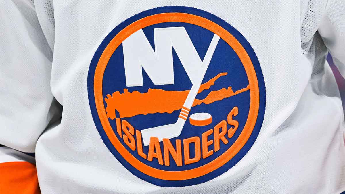 View of a New York Islanders logo on a jersey worn by a member of the team against the Montreal Canadiens during the second period at Bell Centre.