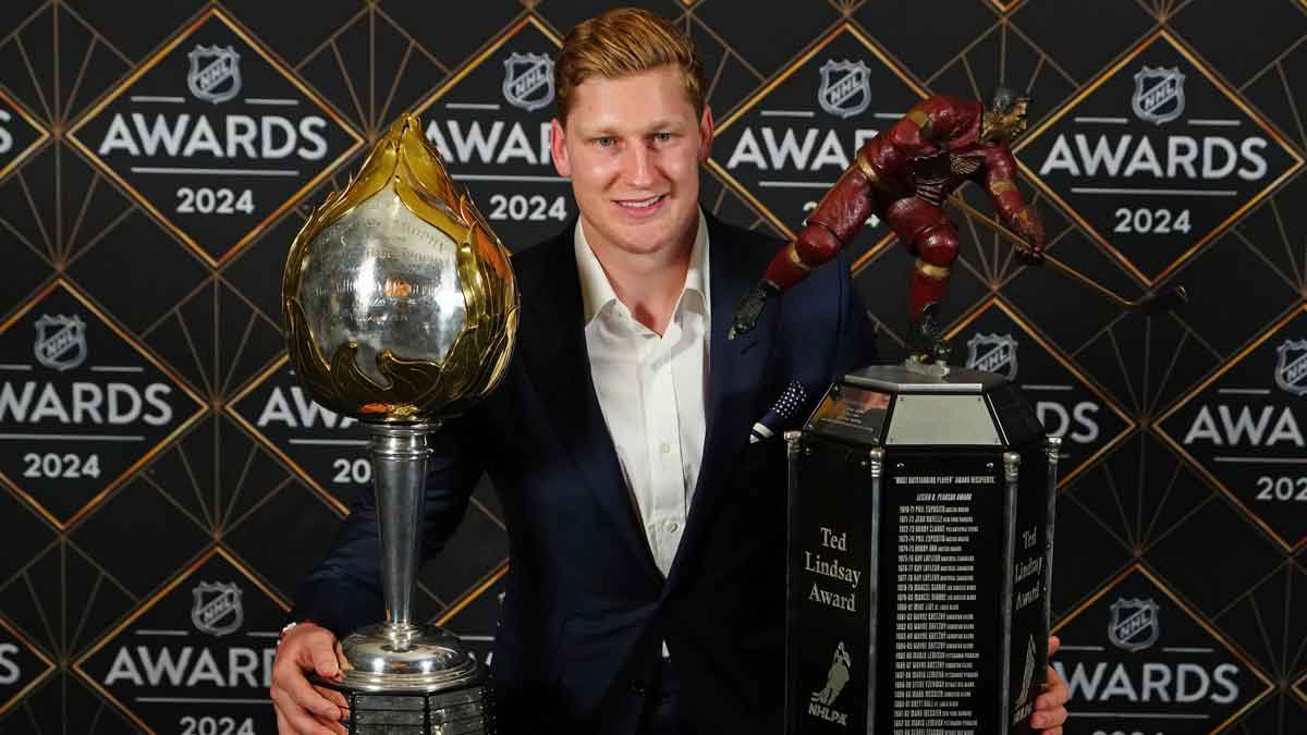 Nathan MacKinnon was awarded the Hart Trophy and the Ted Lindsay Award during the 2024 NHL Awards at Fontainebleau Las Vegas. 
