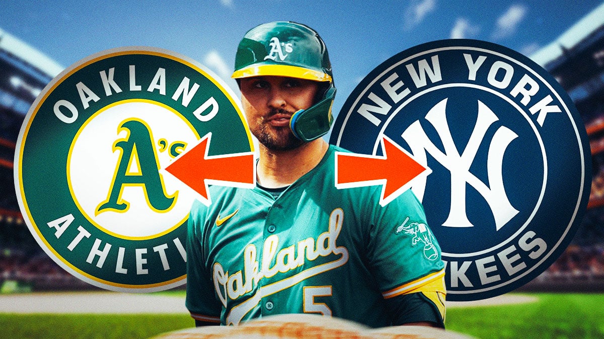 Oakland Athletics' J.D. Davis, with an arrow pointing to the New York Yankees.