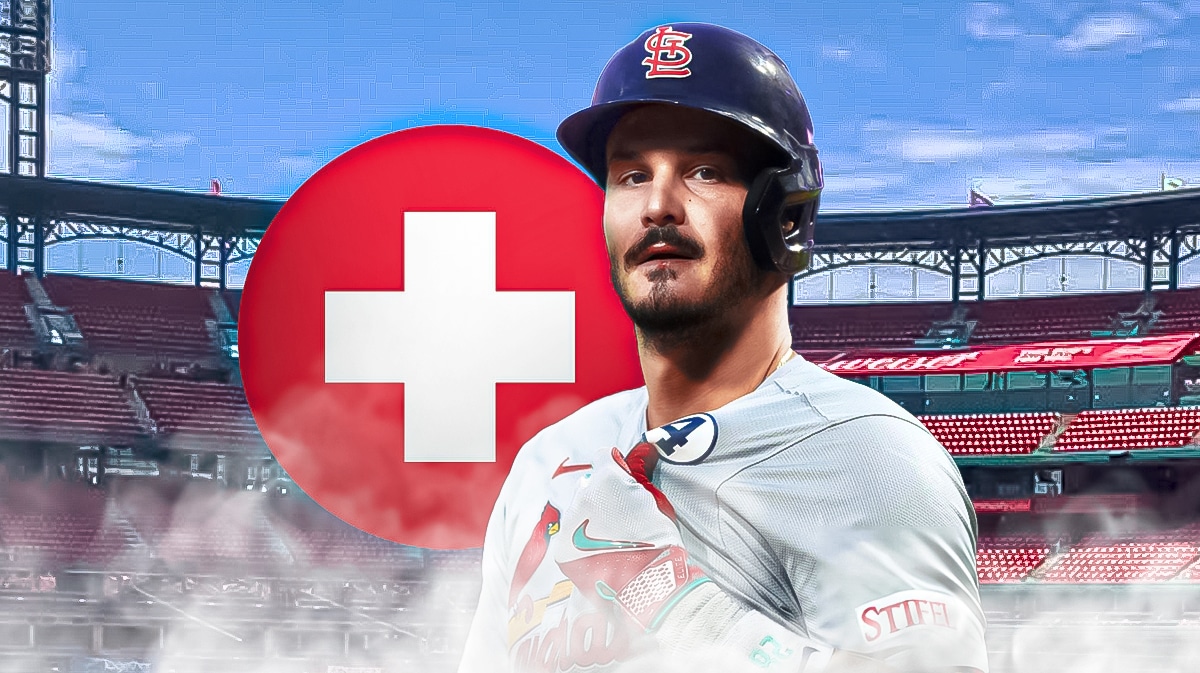 Nolan Arenado with injury symbol. Busch Stadium in background