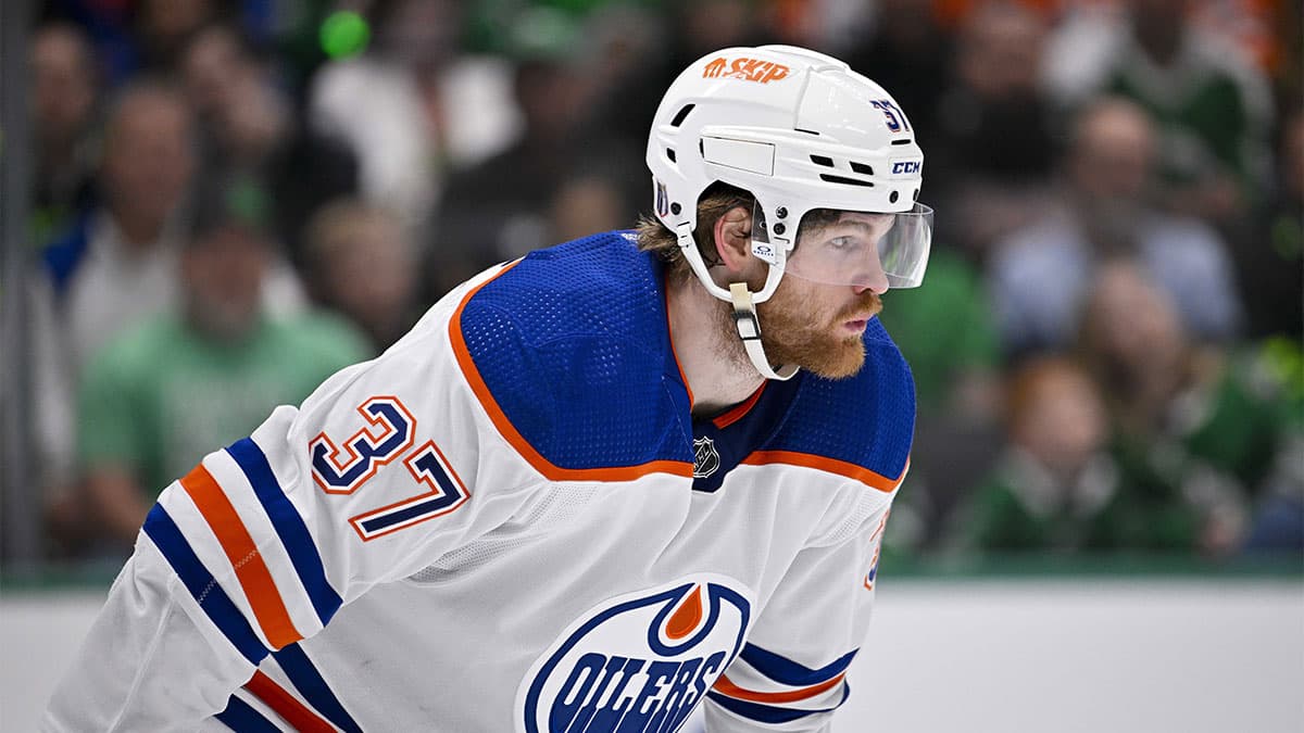 Edmonton Oilers left wing Warren Foegele (37) in action during the game between the Dallas Stars and the Edmonton Oilers in game two of the Western Conference Final of the 2024 Stanley Cup Playoffs at American Airlines Center.