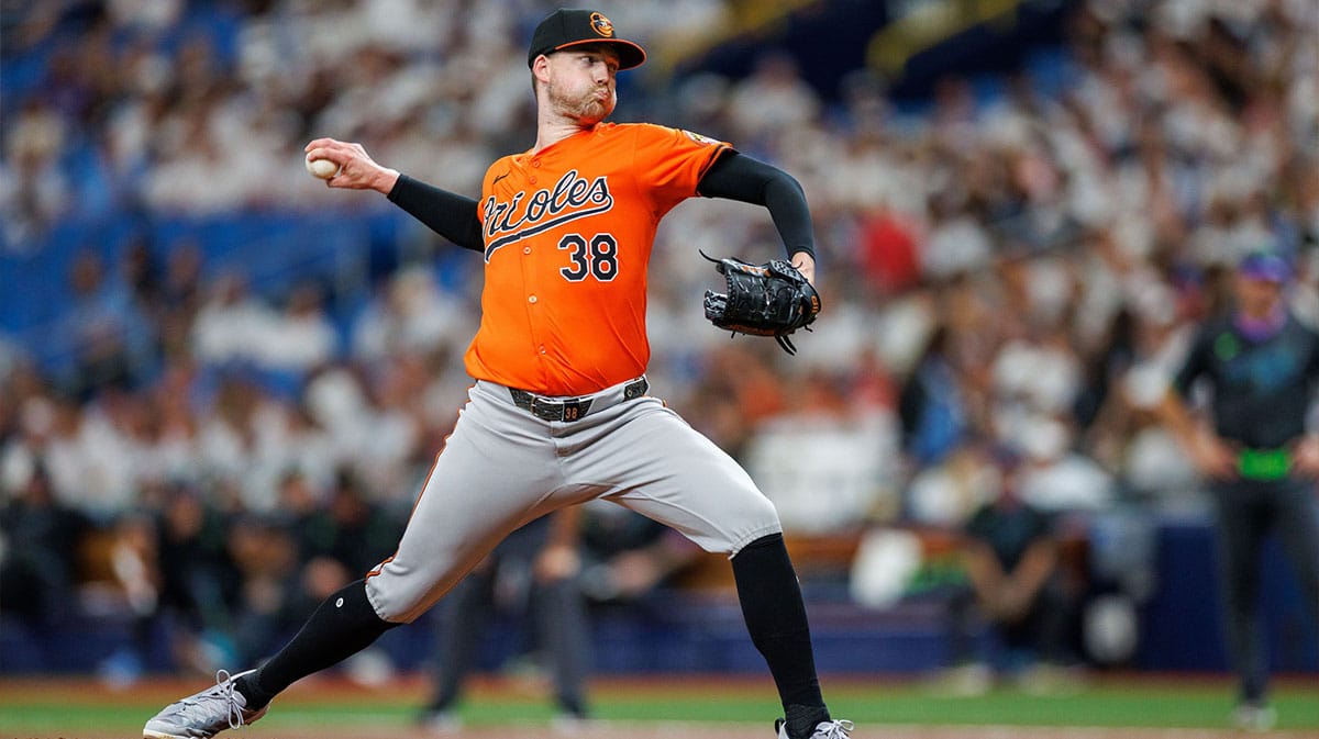 Baltimore Orioles pitcher Kyle Bradish (38) throws a pitch against the Tampa Bay Rays in the first inning at Tropicana Field.