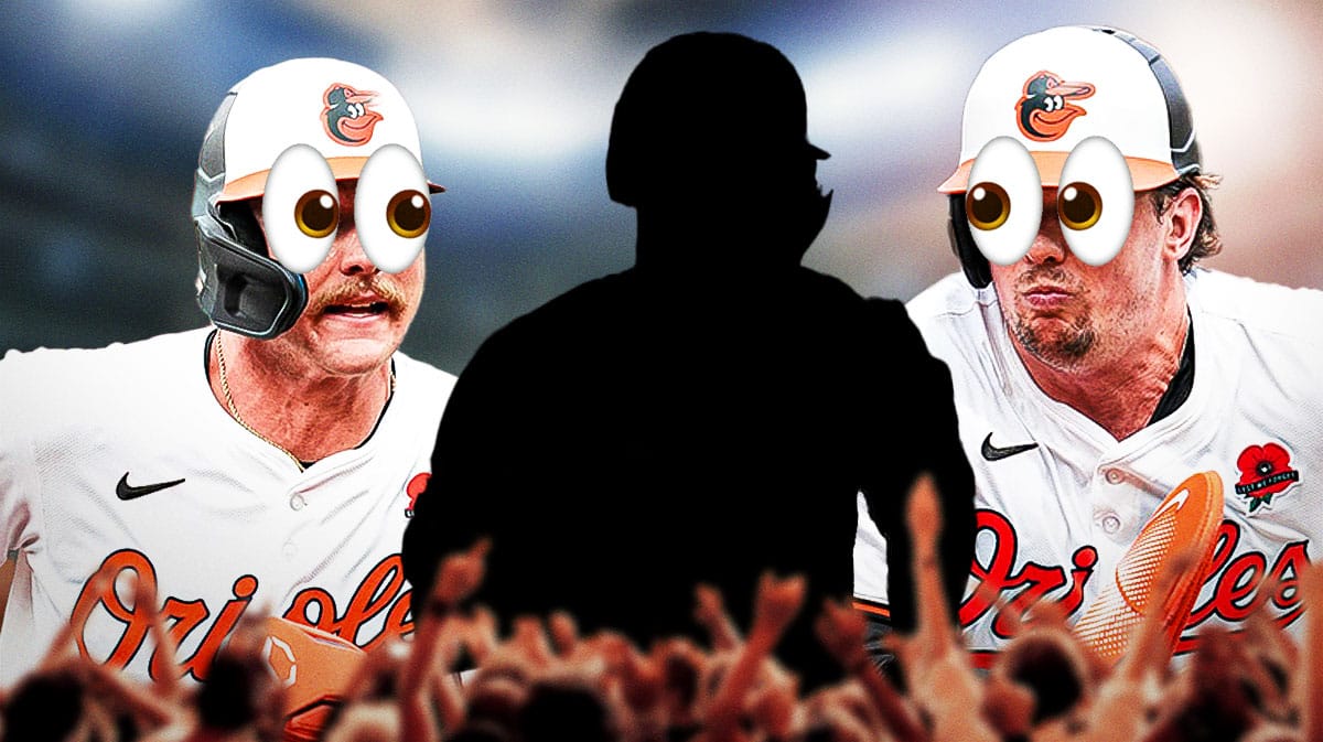 Connor Norby as a silhouette. Gunnar Henderson, Adley Rutchman with eyeball emojis.