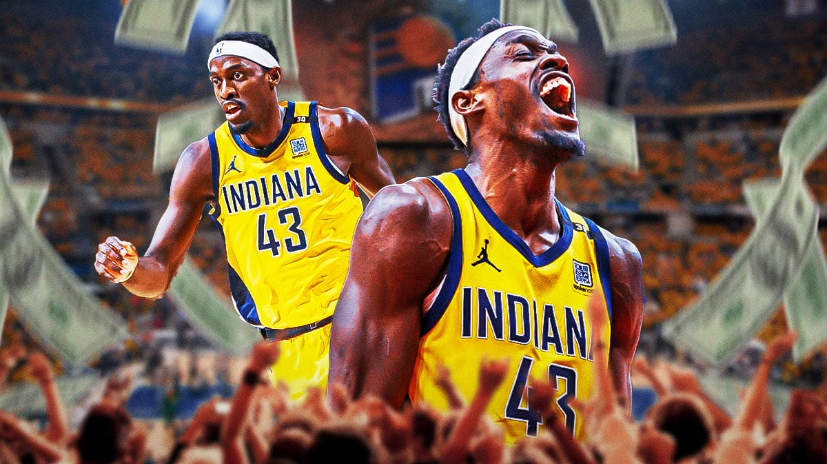 Pacers' Pascal Siakam with money falling around him