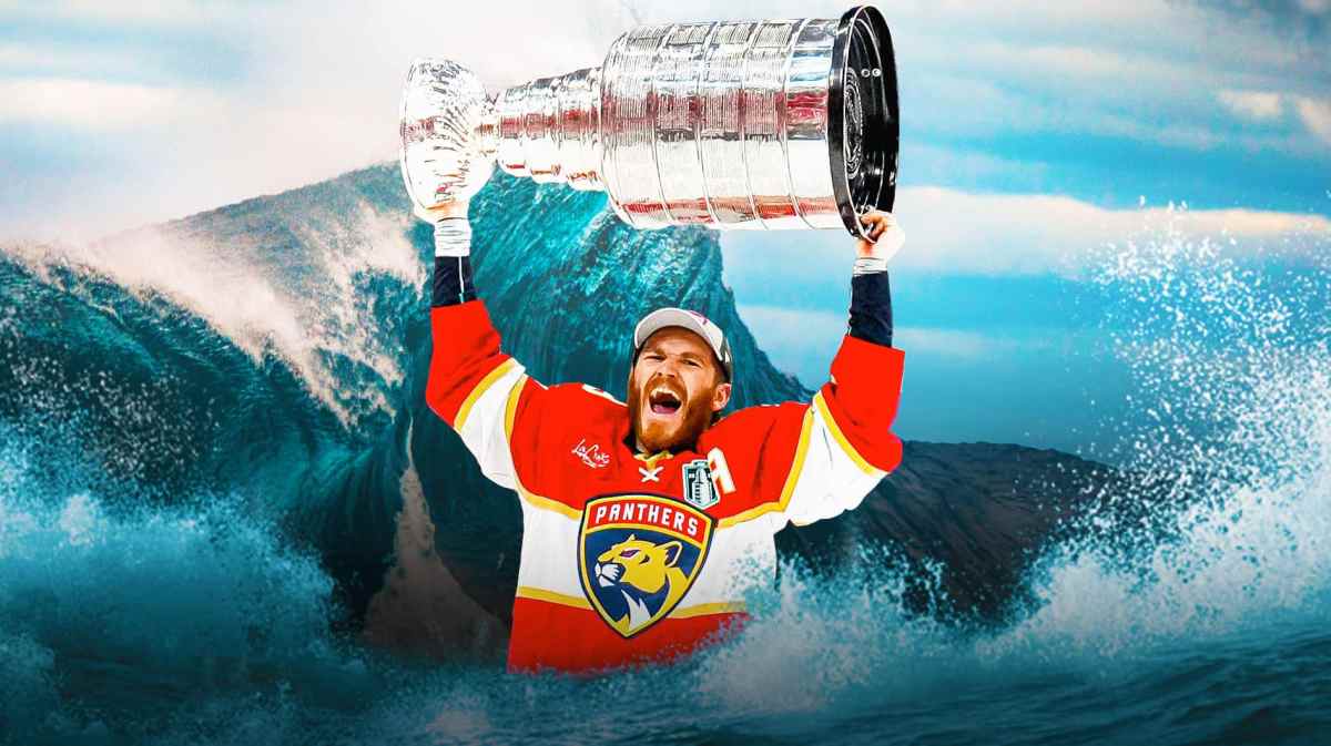 Photo: Matthew Tkachuk in Panthers jersey holding the Stanley Cup, have him in the ocean