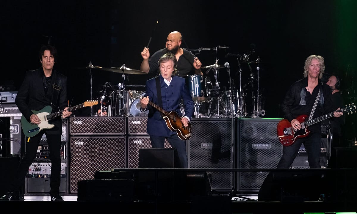Paul McCartney and his band performing on 'Got Back' tour at MetLife Stadium on June 16, 2022.