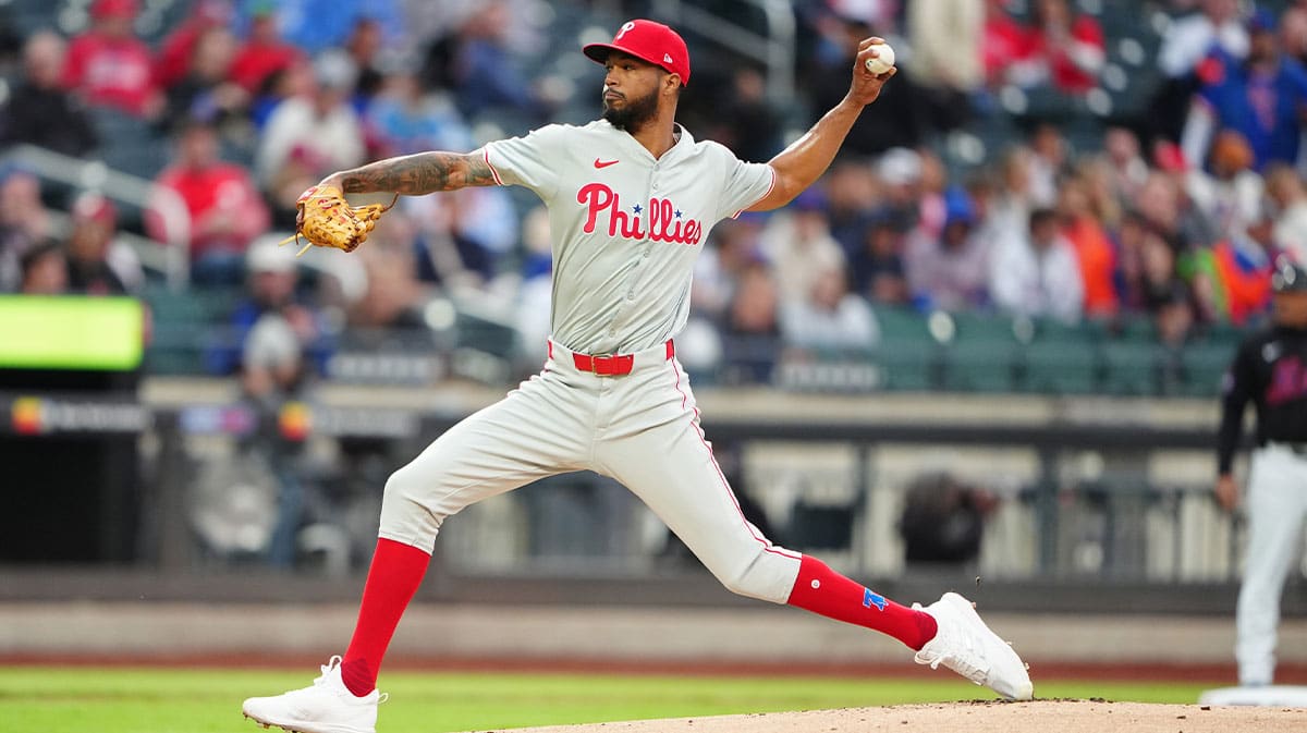 Philadelphia Phillies pitcher Christopher Sanchez (61) delivers a pitch against the New York Mets during the first inning at Citi Field.