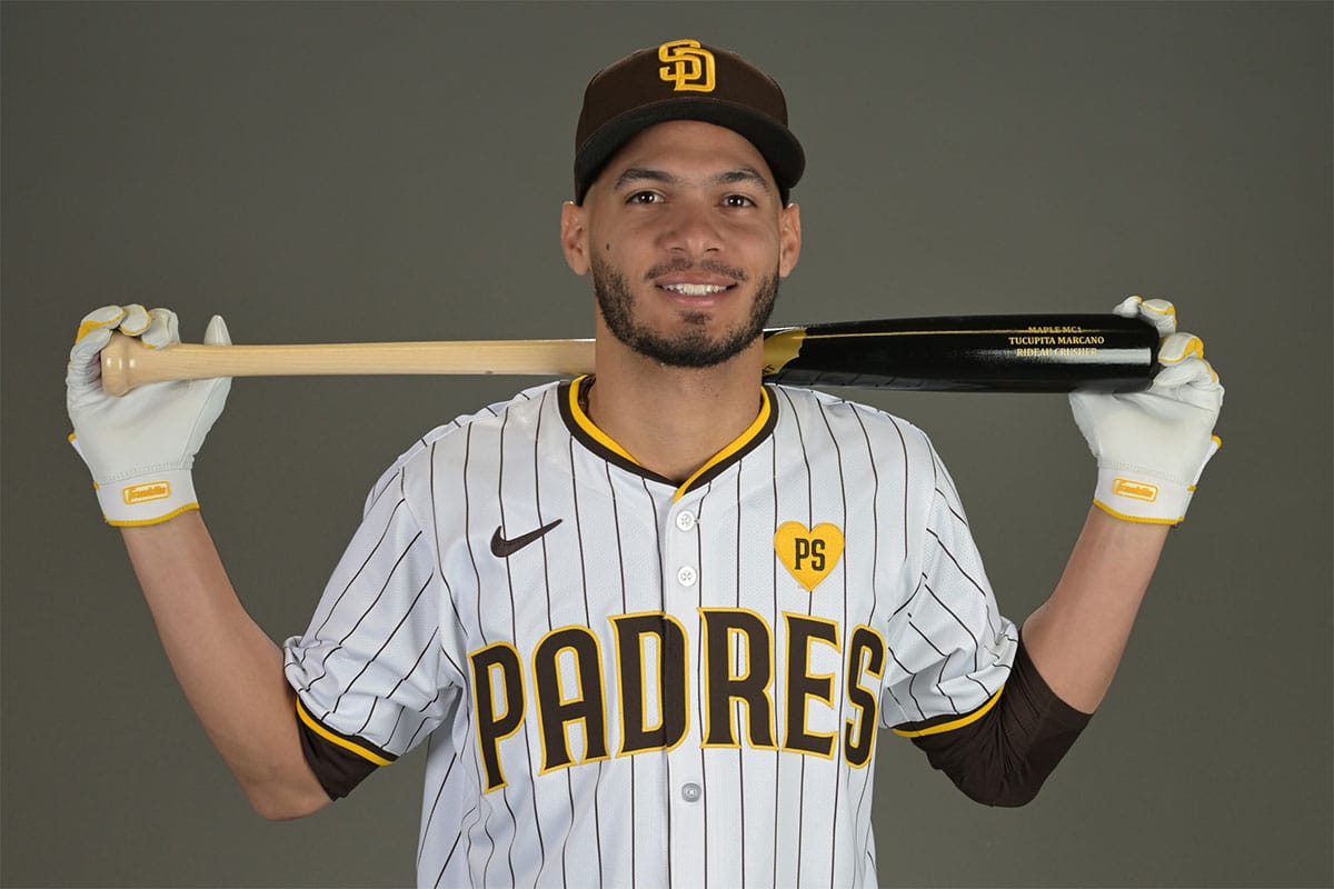 San Diego Padres shortstop Tucupita Marcano (16) during media photo day at the Peoria Sports Complex. 