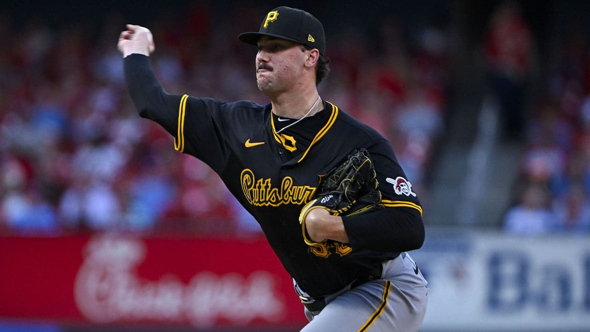 Jun 11, 2024; St. Louis, Missouri, USA; Pittsburgh Pirates starting pitcher Paul Skenes (30) pitches against the St. Louis Cardinals during the second inning at Busch Stadium. Mandatory Credit: Jeff Curry-USA TODAY Sports