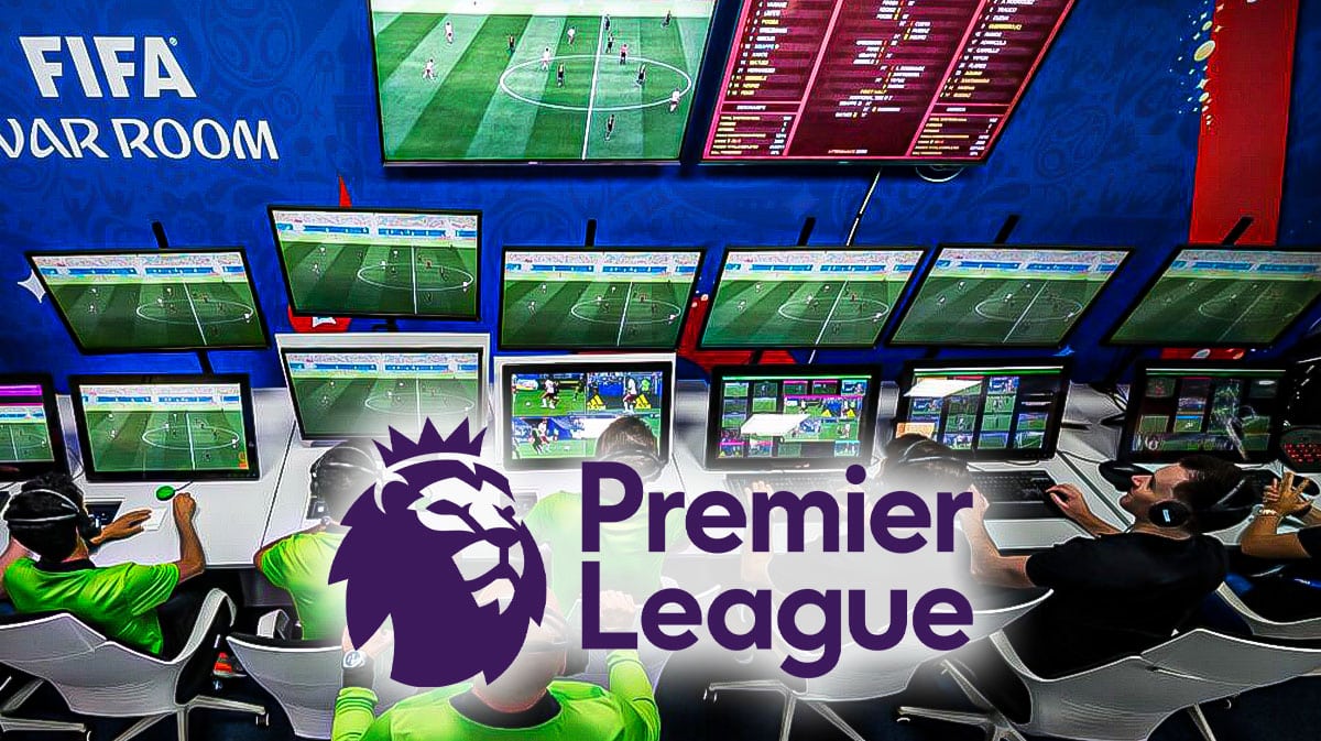 The premier League logo in front of VAR room