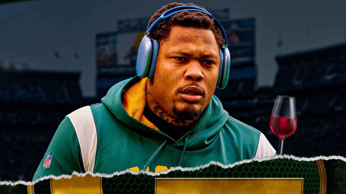 Green Bay Packers edge rusher Preston Smith next to a glass of red wine