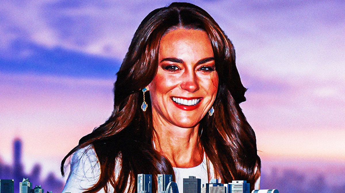 Princess Kate with a purple sky behind her