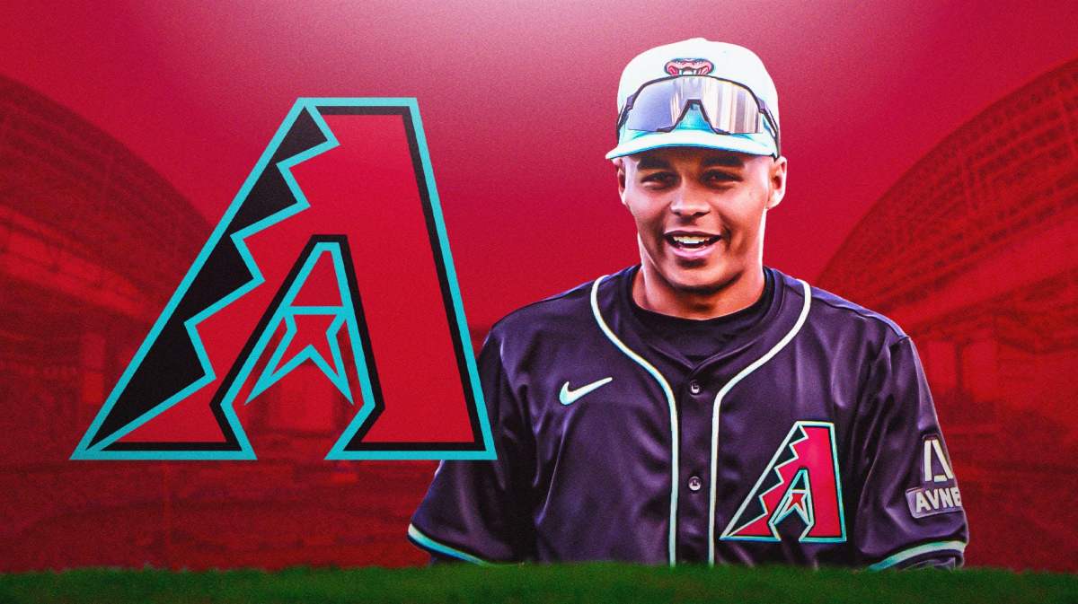 Arizona Diamondbacks prospect Druw Jones, with a team logo next to him.