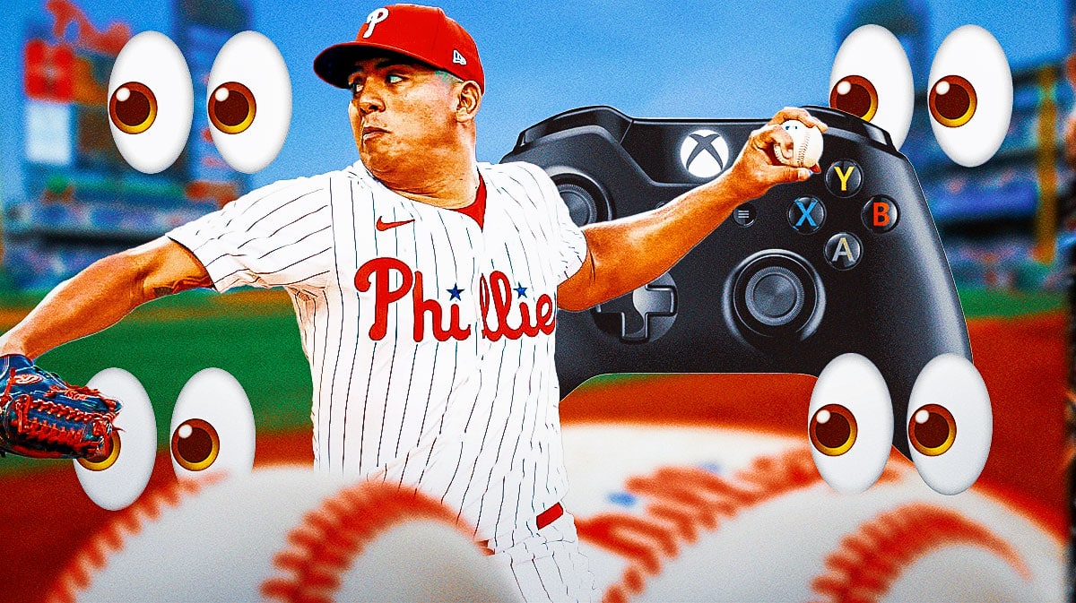 Ranger Suarez next to an Xbox controller