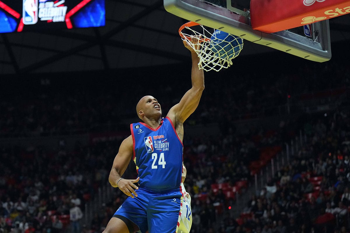 Richard Jefferson dunks the ball during the NBA All-Star Celebrity Game at Huntsman Center.