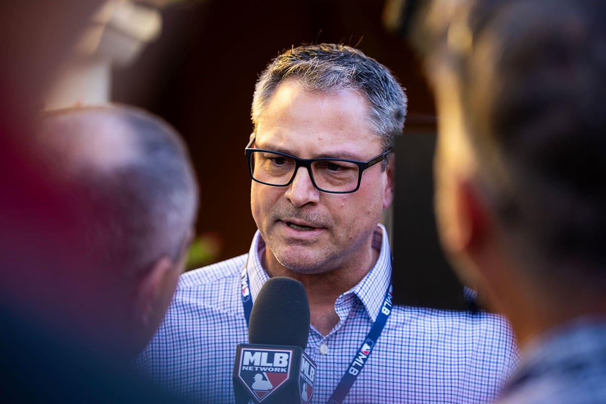 Kansas City Royals general manager J.J. Picollo speaks to the media during the MLB General Manager's Meetings at Omni Scottsdale Resort & Spa.