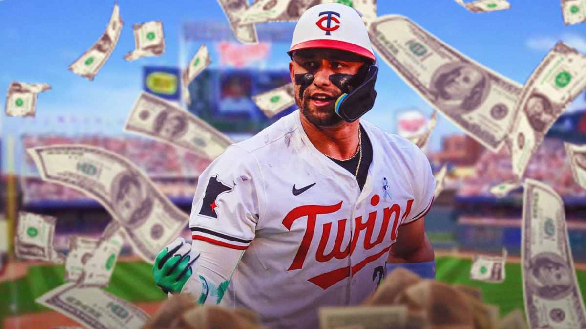 Royce Lewis surrounded by falling cash.