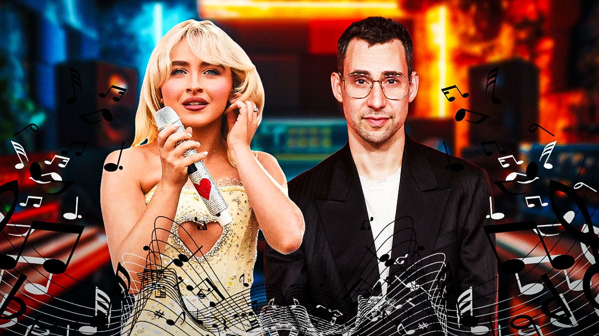 Sabrina Carpenter and Short n' Sweet producer Jack Antonoff in recording studio.