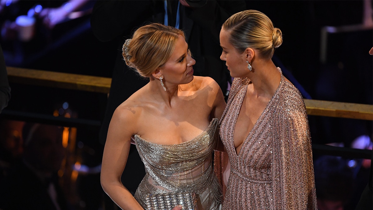 Scarlett Johansson and Brie Larson at the Oscars in 2020.