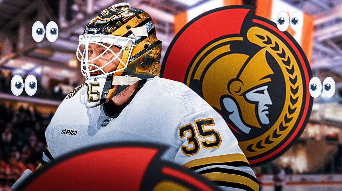 Linus Ullmark, Senators logo. Eyeball emojis all around