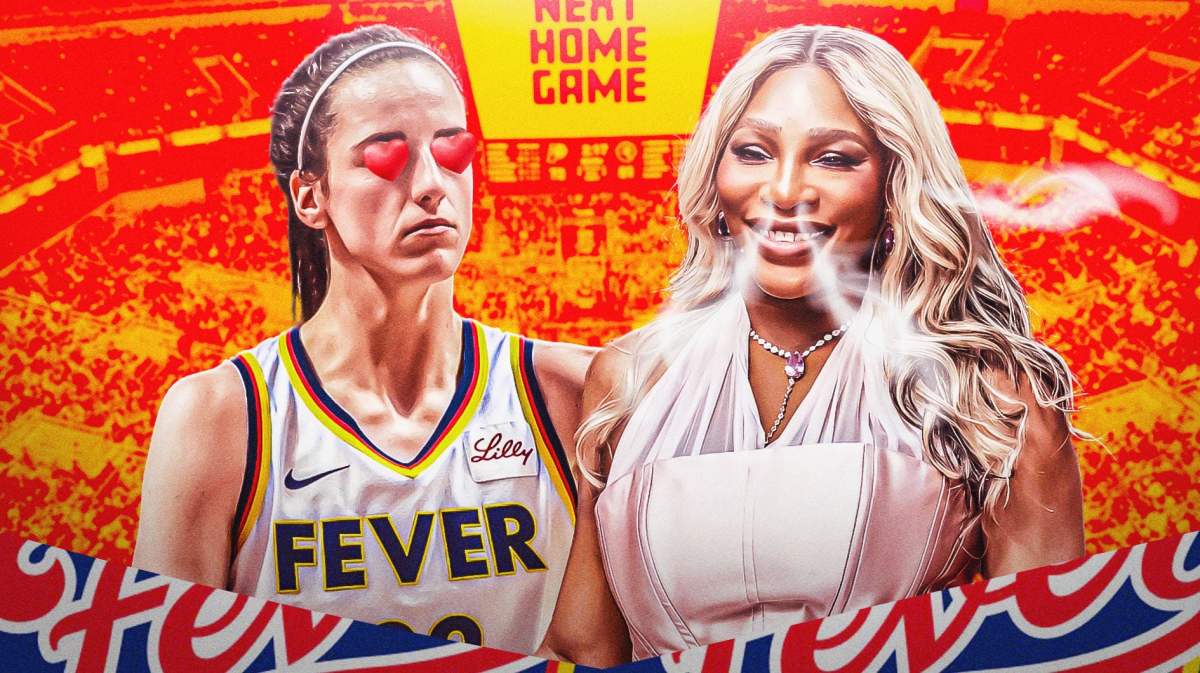 Serena Williams with smoke coming out her nose and ears. Caitlin Clark with heart eyes
