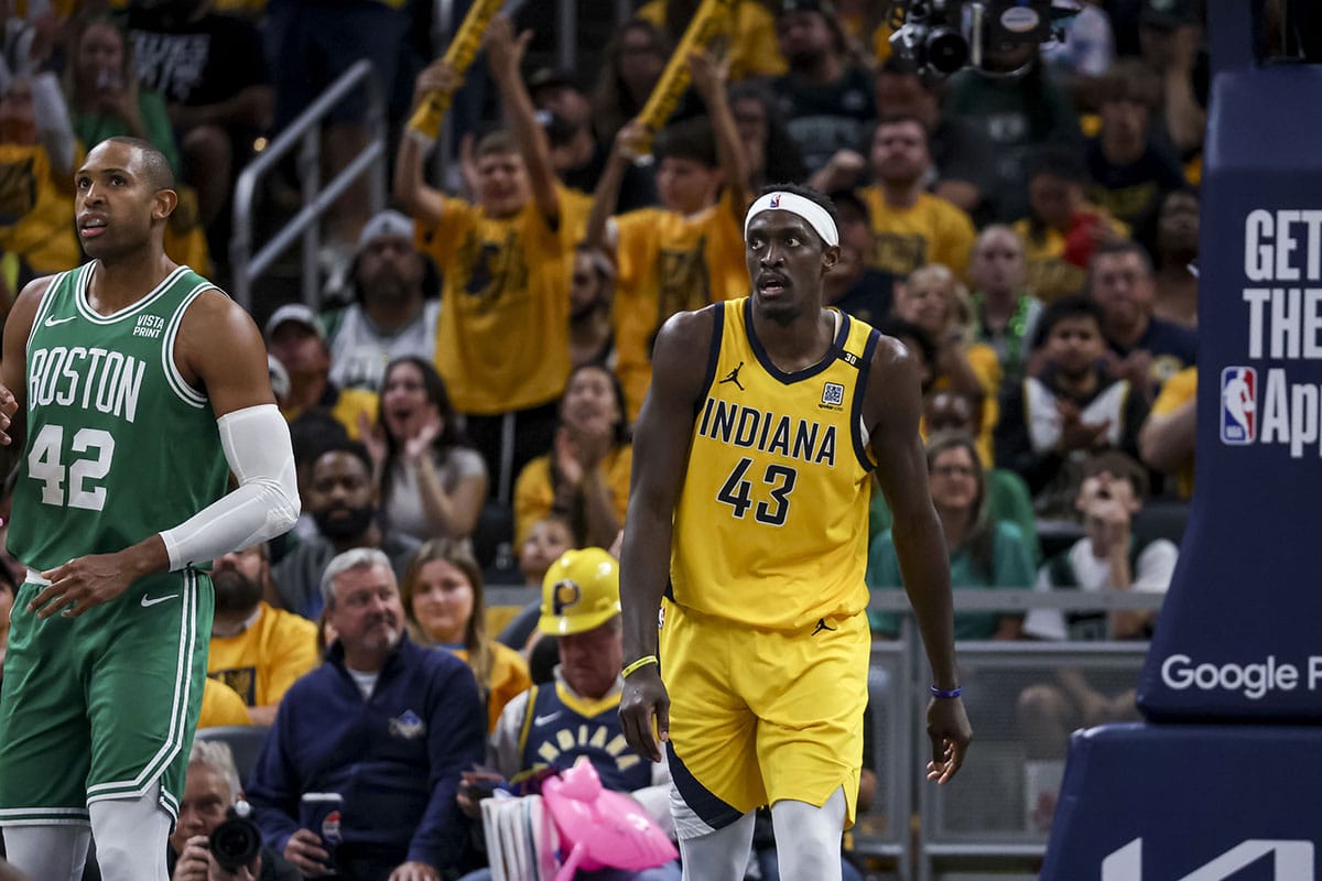 Indiana Pacers forward Pascal Siakam (43) during the third quarter during game four of the eastern conference finals for the 2024 NBA playoffs at Gainbridge Fieldhouse. Mandatory