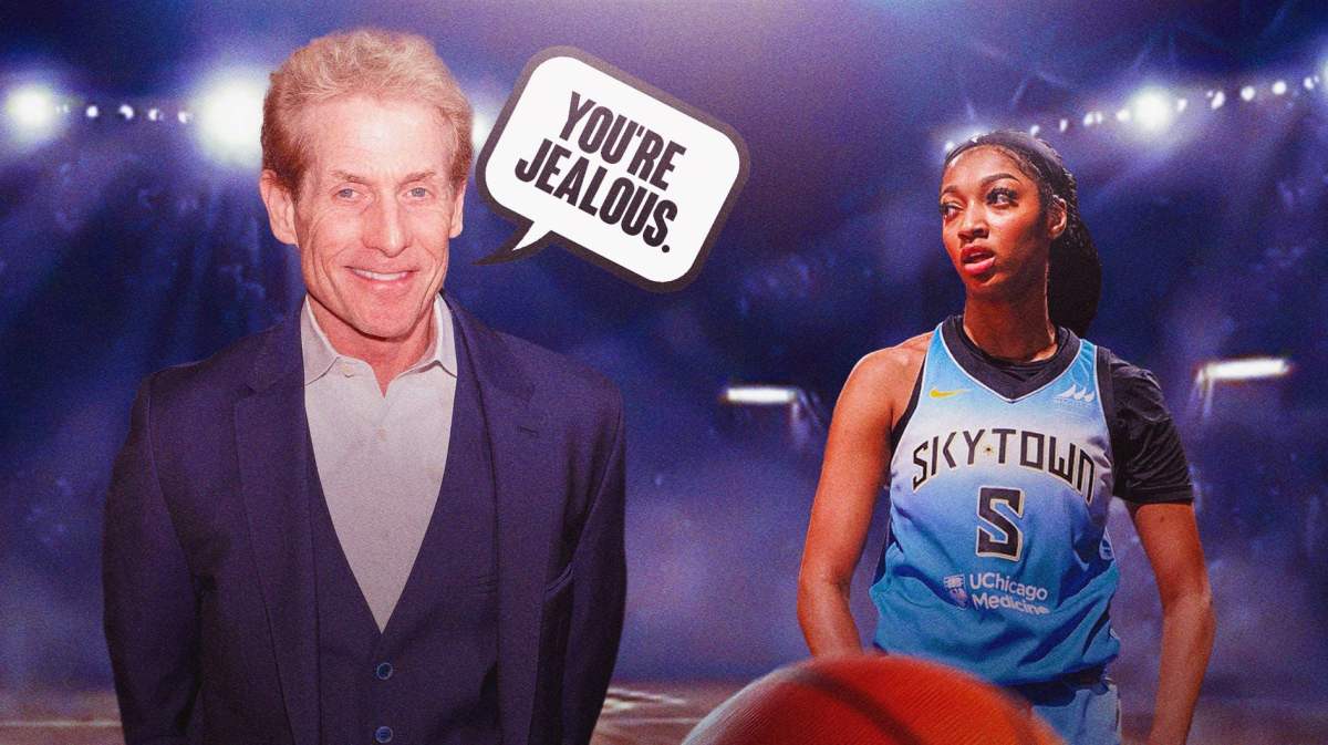 Skip Bayless with speech bubble: "You're jealous." beside Angel Reese.