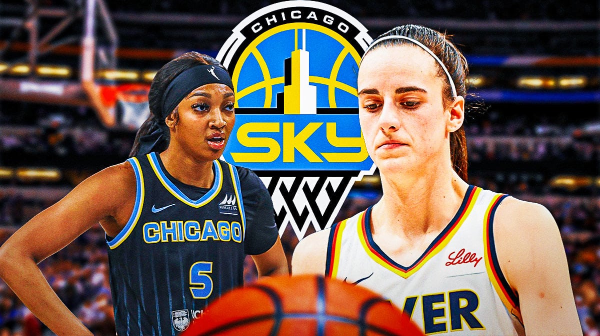 Sky's Angel Reese stands next to Fever's Caitlin Clark