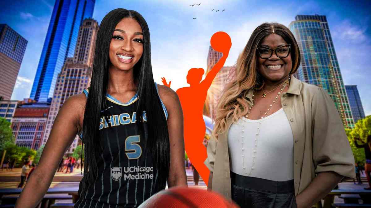 Sky's Angel Reese stands next to WNBA legend Sheryl Swoopes during Fever game